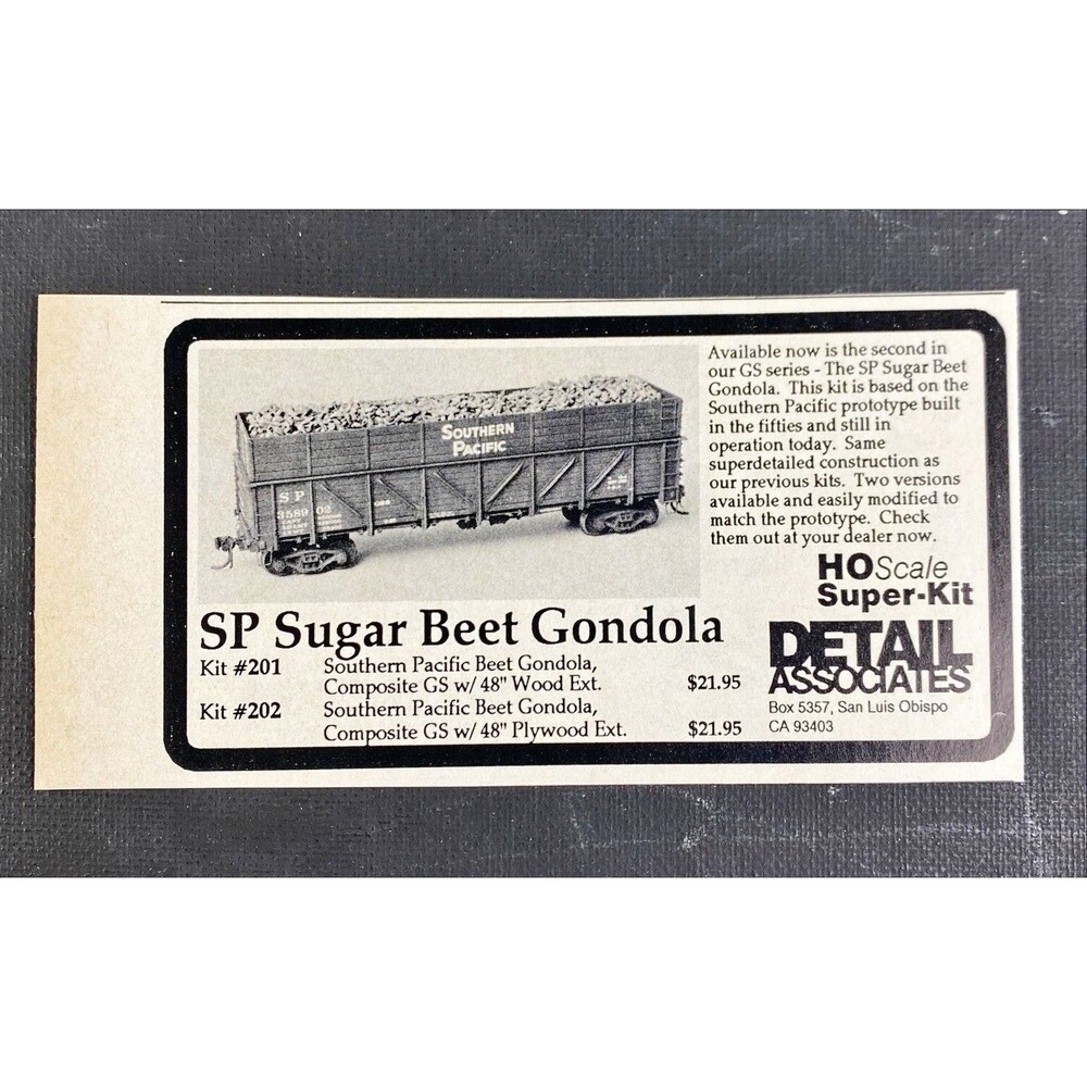 Detail Associates "SP Sugar Beet Gondola + HO Scale Super Kit" Vtg Print Ad 1991